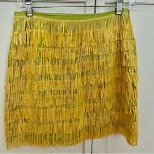 Tibi Green silk skirt with yellow fringe Size 6
